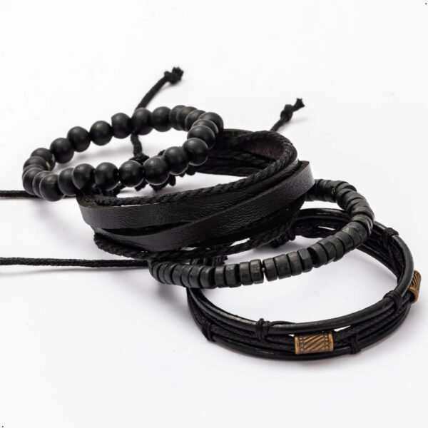 Pulsera de hombre con cuentas de madera multicapa Vintage, accesorios de moda, 4 Unidades (4) Pulseras Brazalete Vintage Ajustables Cuero 4 Unids