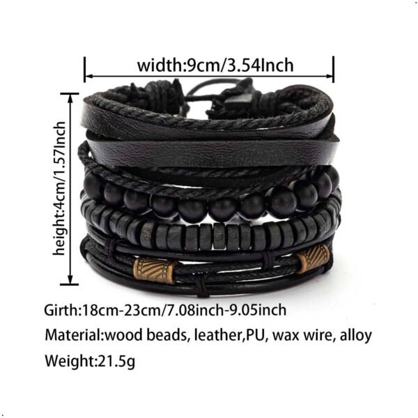 Pulsera de hombre con cuentas de madera multicapa Vintage, accesorios de moda, 4 Unidades (5) Pulseras Brazalete Vintage Ajustables Cuero 4 Unids