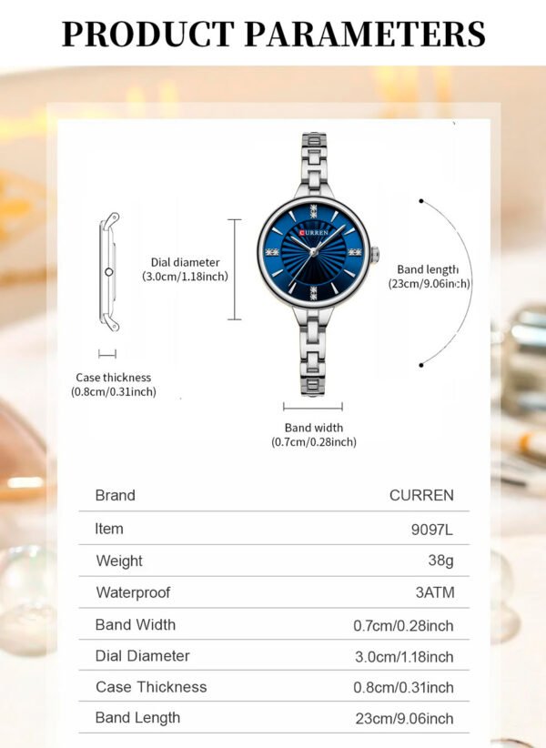 Reloj CURREN 9097 de cuarzo informal para mujer, elegante diseño Simple, resistente al agua, correa de acero inoxidable, reloj de pulsera de negocios a la moda para mujer ( Reloj Pulsera Mujer Curren 9097 En Acero Inoxidable Plateado