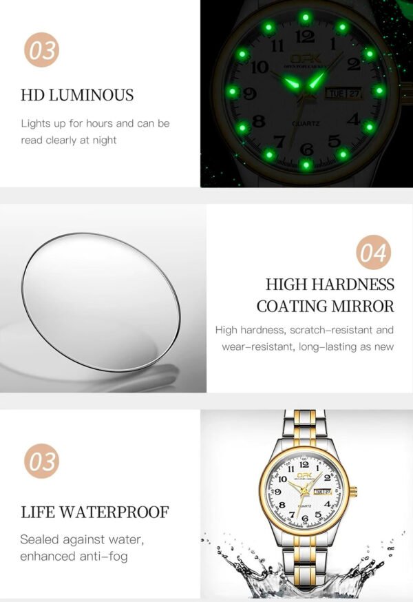 Reloj OPK 8110 para Mujer, Reloj de cuarzo resistente al agua, Reloj clásico de marca de lujo para Mujer, relojes con correa de acero inoxidable, Reloj para Mujer (12) Reloj Mujer Opk 8110 Analogo Visualización De Semana Acero