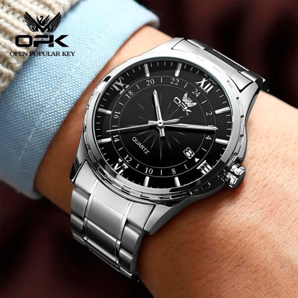 Reloj de cuarzo para hombre con doble calendario y correa de acero marca OPK 6003 (3) Reloj Hombre Original Opk 6003 Cuarzo