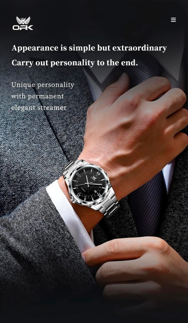 Reloj de cuarzo para hombre con doble calendario y correa de acero marca OPK 6003 (5) Reloj Hombre Original Opk 6003 Cuarzo