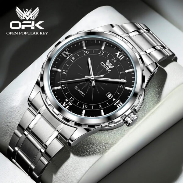 Reloj de cuarzo para hombre con doble calendario y correa de acero marca OPK 6003 (9) Reloj Hombre Original Opk 6003 Cuarzo