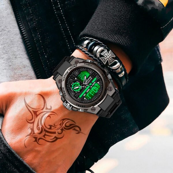 Reloj Deportivo Para Hombre Sanda 6024 Pantalla Dual Led Negro