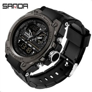 Reloj Deportivo Para Hombre Sanda 6024 Pantalla Dual Led Negro