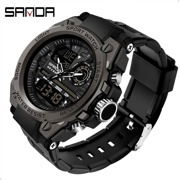 Reloj Deportivo Para Hombre Sanda 6024 Pantalla Dual Led Negro