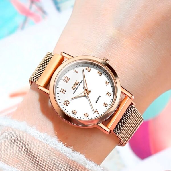 Relok OPK 8115 relojes de mujer Reloj de pulsera original de moda Simple para mujer correa de malla de acero inoxidable Reloj luminoso resistente al agua (11) Reloj Opk De Pulsera Para Mujer Color Oro Rosa Modelo 8115