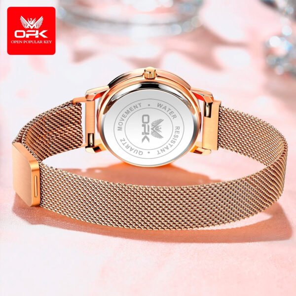 Relok OPK 8115 relojes de mujer Reloj de pulsera original de moda Simple para mujer correa de malla de acero inoxidable Reloj luminoso resistente al agua (15) Reloj Opk De Pulsera Para Mujer Color Oro Rosa Modelo 8115
