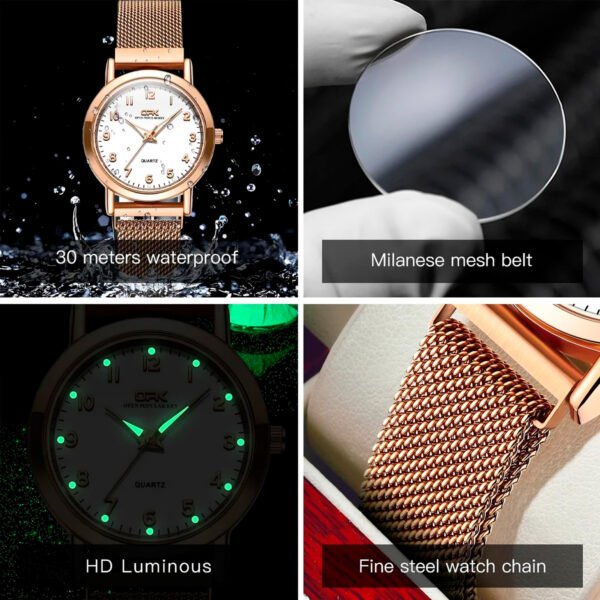 Relok OPK 8115 relojes de mujer Reloj de pulsera original de moda Simple para mujer correa de malla de acero inoxidable Reloj luminoso resistente al agua (16) Reloj Opk De Pulsera Para Mujer Color Oro Rosa Modelo 8115