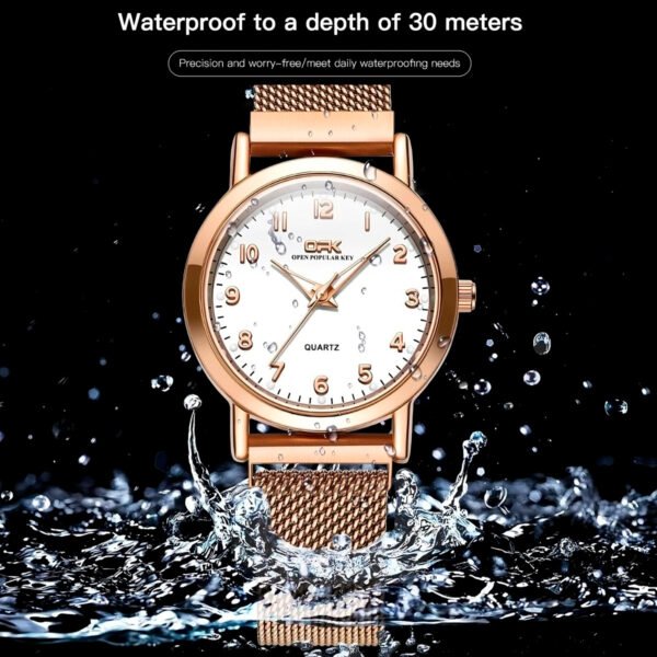 Relok OPK 8115 relojes de mujer Reloj de pulsera original de moda Simple para mujer correa de malla de acero inoxidable Reloj luminoso resistente al agua (5) Reloj Opk De Pulsera Para Mujer Color Oro Rosa Modelo 8115