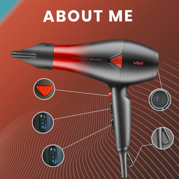 Secadora de Cabello Profesional VGR Motor AC V-455 (10) Secadora De Cabello Profesional Vgr Motor Ac V-455