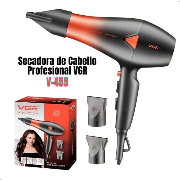 Secadora de Cabello Profesional VGR Motor AC V-455 (2) Secadora De Cabello Profesional Vgr Motor Ac V-455