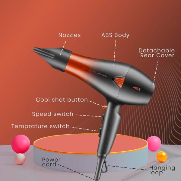 Secadora de Cabello Profesional VGR Motor AC V-455 (9) Secadora De Cabello Profesional Vgr Motor Ac V-455