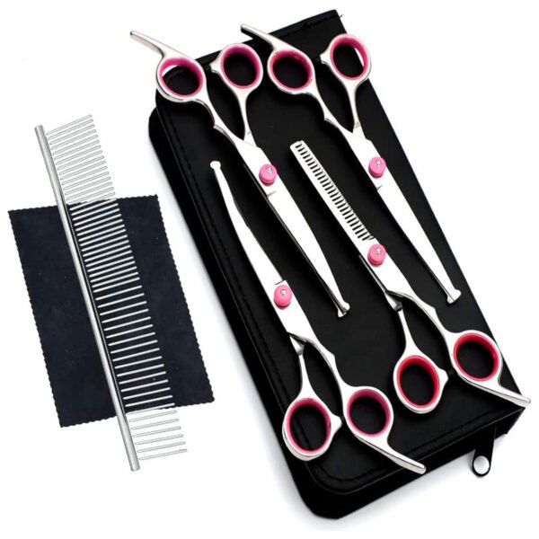 Set de 4 tijera y peine para mascota perro, gato Corte pelo mascota (1) Set 4 Tijeras Acero Para El Cuidado De Mascotas En Acero