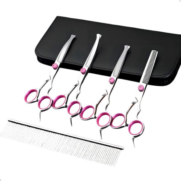 Set de 4 tijera y peine para mascota perro, gato Corte pelo mascota (14) Set 4 Tijeras Acero Para El Cuidado De Mascotas En Acero