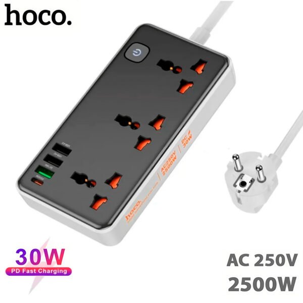 Socket Hoco AC8 30W 2500w (1) Extension Socket Hoco Ac8 30w Puesto Usb A - Tipo C