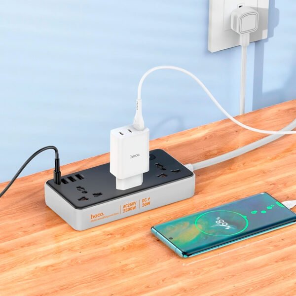Socket Hoco AC8 30W 2500w (4) Extension Socket Hoco Ac8 30w Puesto Usb A - Tipo C