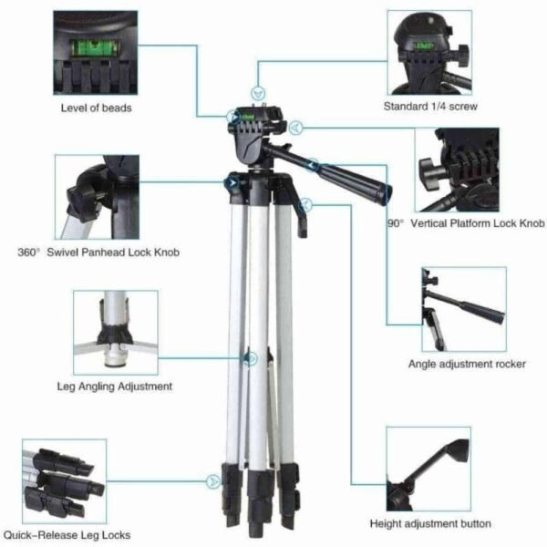 Tripode Profesional aleacion de aluminio 1345mm Para camara profesional Go pro y celular (8) Tripode Para Camara Y Celulares 134.5cm Altura Adaptador De Celular