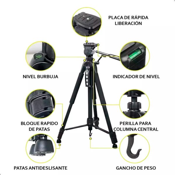 Tripode para celular Profesionar Tripode para Camara Fotografica 140cm Portable Ligero (5) Trípode Profesional Celulares Cámaras 1400mm Wt-3520