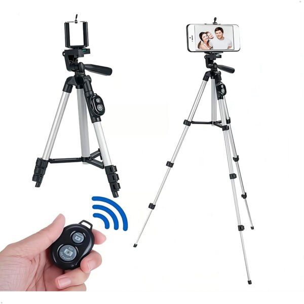 Tripode para celular mas Control Bluetooth 1 metro Streamer (1) Trípode Cámara Celular + Disparador Control Bluetooh Selfie Plateado