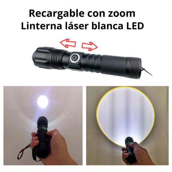 Linterna Led Cafini Recargable Zoom Telescopico De Bolsillo