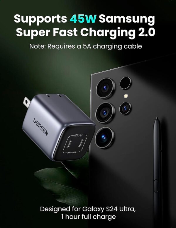 Cargador USB C UGREEN 45W, Bloque de Carga Pared GaN Plegable de 2 Puertos Nexode PPS, Soporte para Samsung Super Fast Charging 2.0 para Galaxy S25S24Note 20, iPhone 16 (5) Cargador De Pared Ugreen Nexode 45w Gan 2 Puerto Usb C