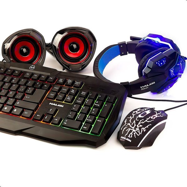 Combo Teclado Mouse Gamer Halion 5 En 1 Racer Ha-830c Negro