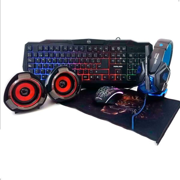 Combo Teclado Mouse Gamer Halion 5 En 1 Racer Ha-830c Negro