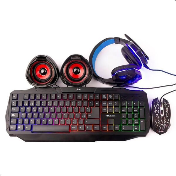Combo Teclado Mouse Gamer Halion 5 En 1 Racer Ha-830c Negro
