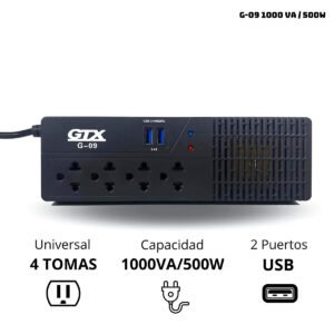 Estabilizador Gtx G-09 1000va/500w 4 Salidas Cable De 1.1mts Negro
