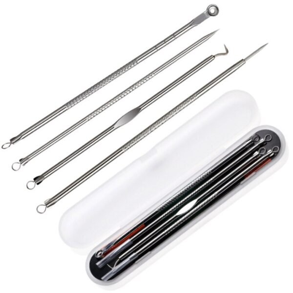 Kit Removedor Extractor Puntos Negros Espinillas 4 Piezas en Acero Inoxidable