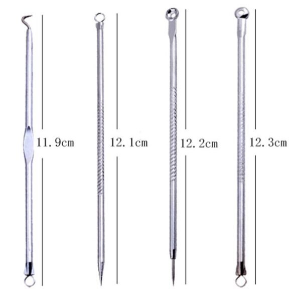 Kit Removedor Extractor Puntos Negros Espinillas 4 Piezas en Acero Inoxidable