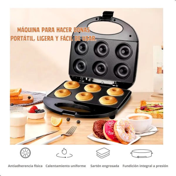 Máquina Para Hacer Donas R247, 6 Donas De 5cm (5) Máquina Mini Donas Antiadherente Raf R.247 850w 6 Donas Negro