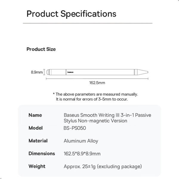 Lápiz Táctil Baseus Smooth Writing III Para ios, Android y Pc